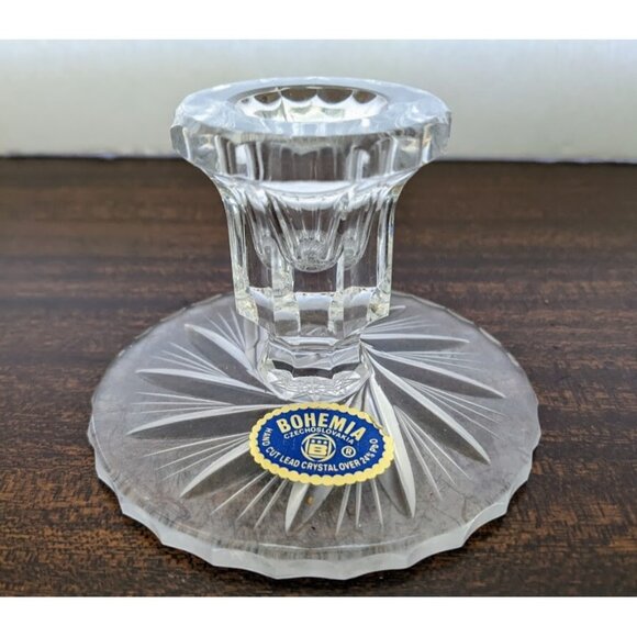 Set 2 Vintage Bohemia Czechoslovakia Lead Crystal Candle Holders Hand Cut 4" - Picture 1 of 6